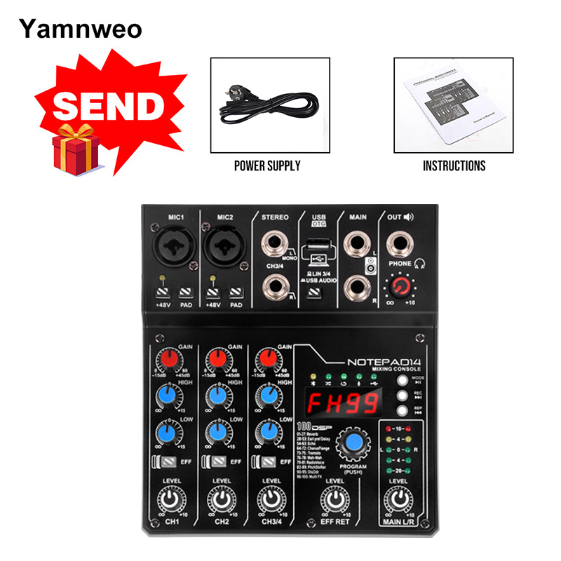 Audio Mixer 4 Channel - AD14 Professionelles Audio-Mischpult Soundboard-Konsole System-Interface 4-Kanal